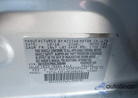 2019 Nissan Versa Note Sv z USA, uszkodzony, nr VIN 3N1CE2CP6KL358490